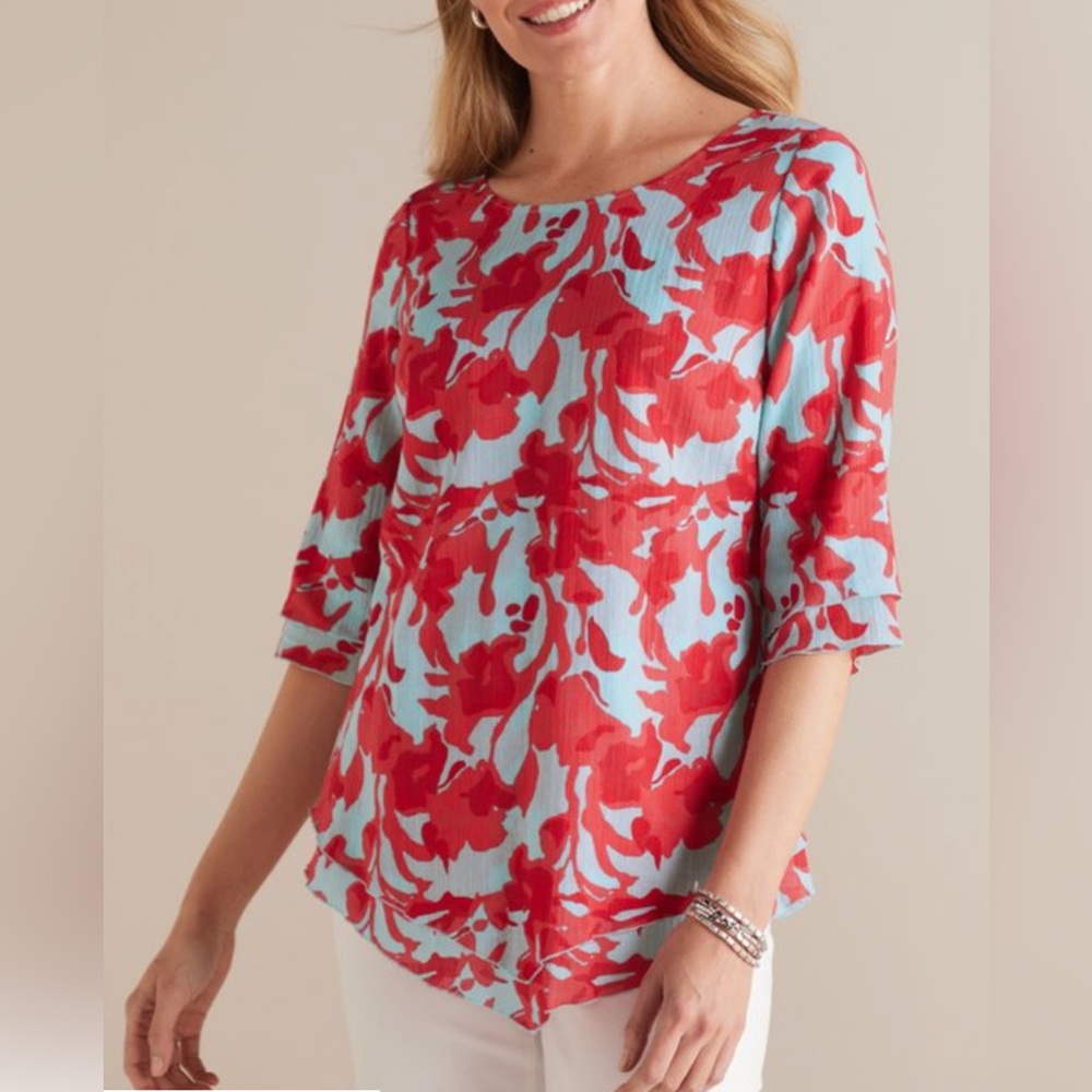 Soft Surroundings Siesta Key Tunic Top Double Layers Lettuce Hem Sz M